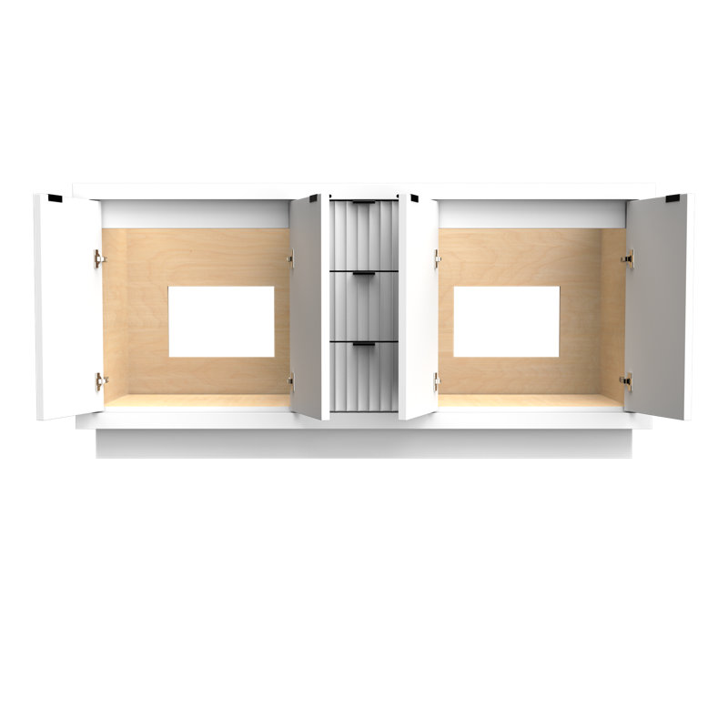 Meuble-lavabo double Lecrieu, Blanc pur, Noir mat, 72"