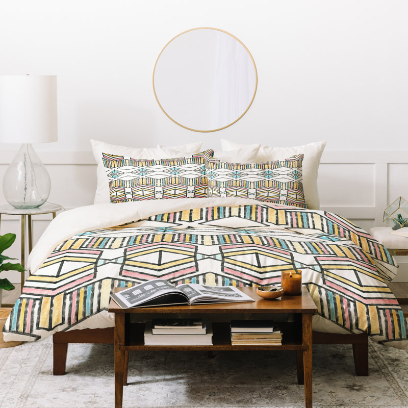 Eclectic Polyester Geometric Shapes Duvet Cover, Twin/Twin XL Duvet Cover + 1 Standard Sham