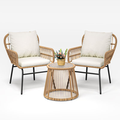 Ensemble de bistro 3 pièces pour patio, ensemble de meubles de balcon en osier pour l'extérieur, table en rotin et chaises, ensemble de 2