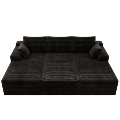 98" Cloud Sectional Couch With Chaise Lounge, Upholstered Couches For Living Room Bedroom, No Assembly Required, Plush Corduroy Fabric
