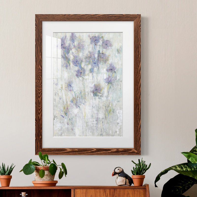 Lavande florale Fresco I encadré mat - prêt à accrocher, H 24 po x l 20 po x P 1 po, Érable encadré