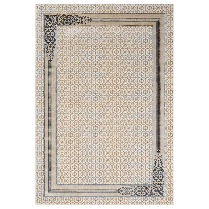 Tapis contemporain moderne à bordure abstraite 9 x 12 pour tapis de salon, Rectangle 9 pi 2 po x 12 pi 6 po