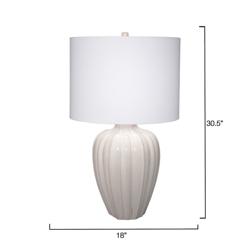 Seraphina Light Cream Ceramic Table Lamp with White Linen Shade