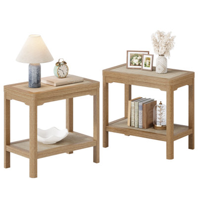 Side Tables Living Room With Round Edge Design, Ultra-thick Legs Bedside Nightstand For Bedroom, Natural Oak