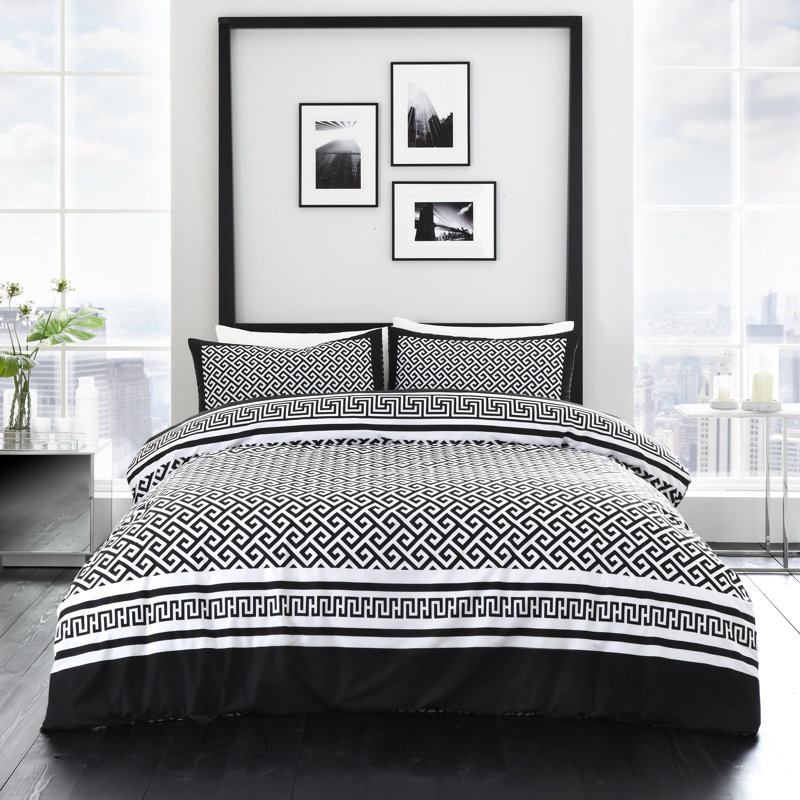 Modern Geometric Print Duvet Cover Set with Matching Pillowcases - Available in Single Double King - Polycotton Bedding Set