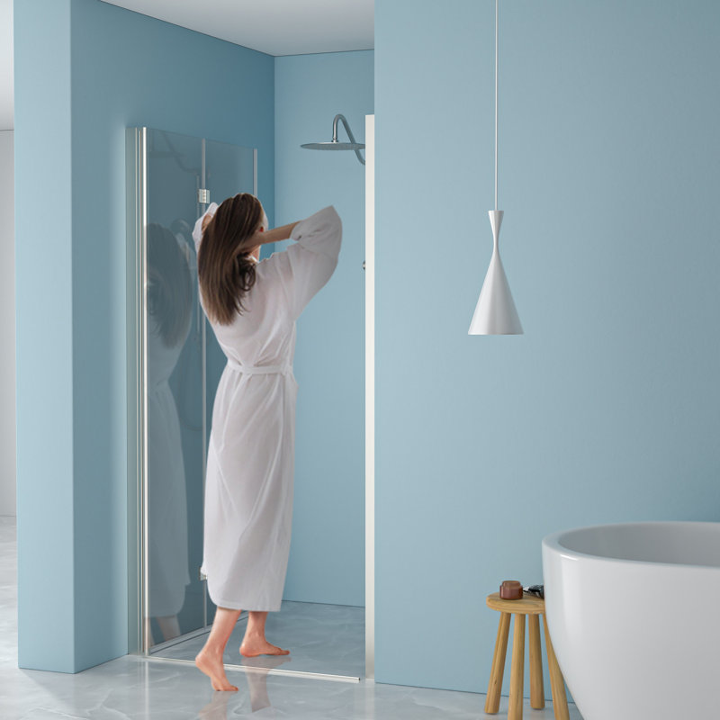 Porte de douche avec verre trempé l 34 po x H 72 po, nickel brossé - peu encombrant, réglable, verre pratique H 72 po, tentant