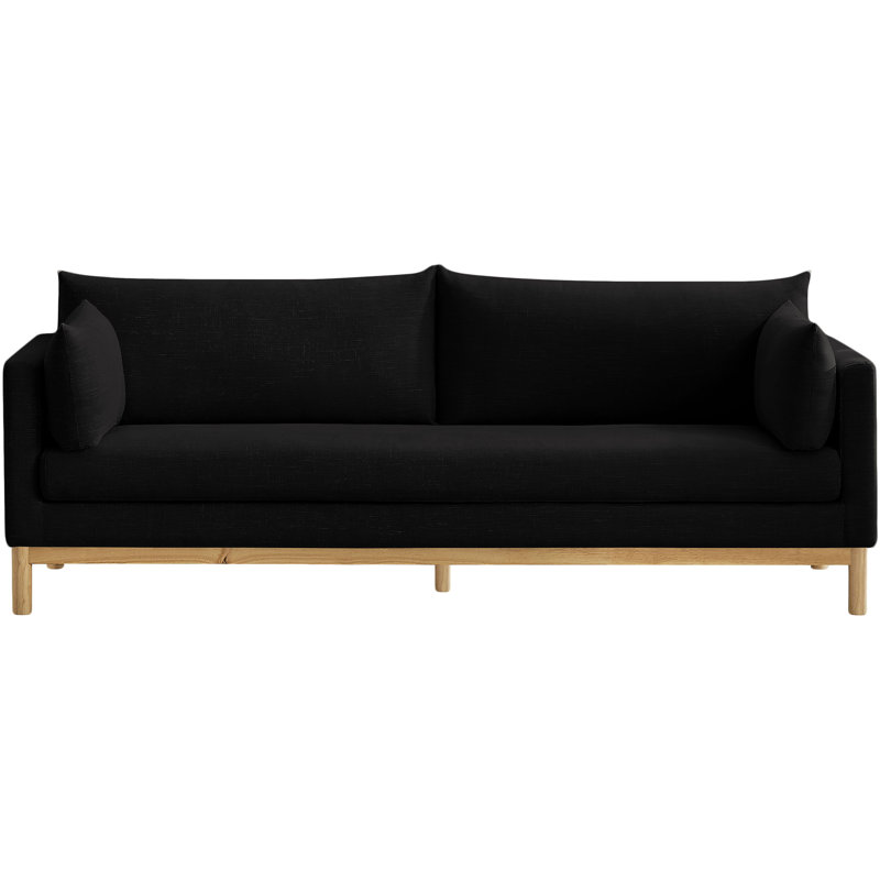 Aldiana 89.5" Linen Textured Fabric Sofa, Black Linen Textured Fabric