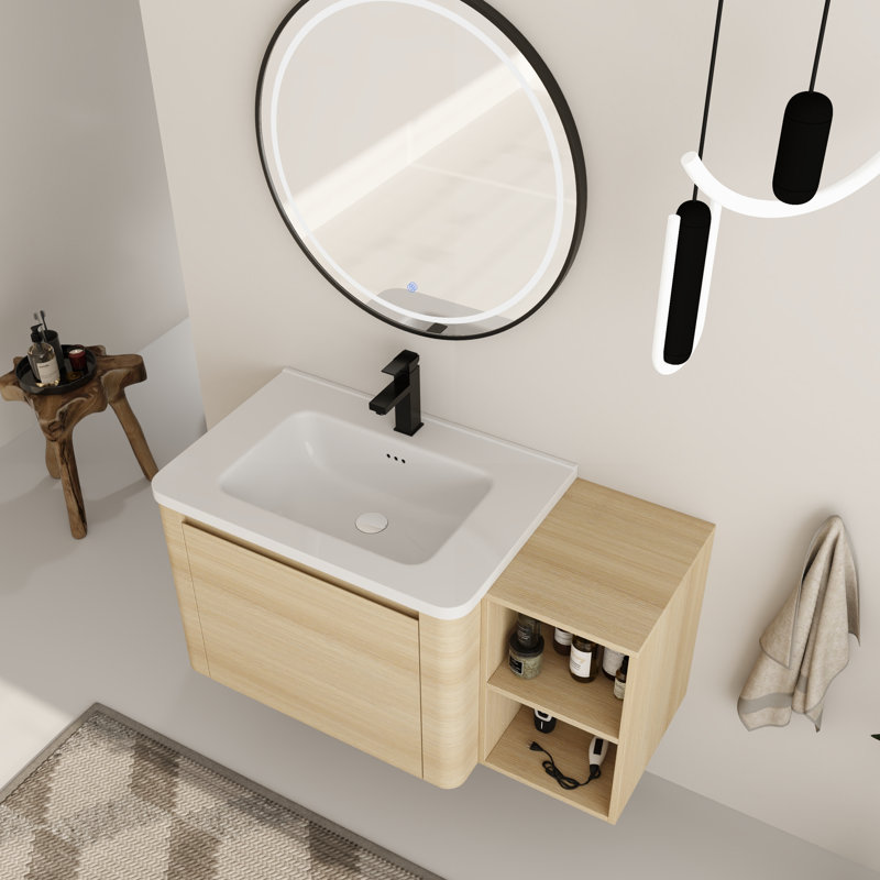 Ensemble de meuble-lavabo simple 40 po avec plateau en céramique Walden, Chêne blanc, 40"