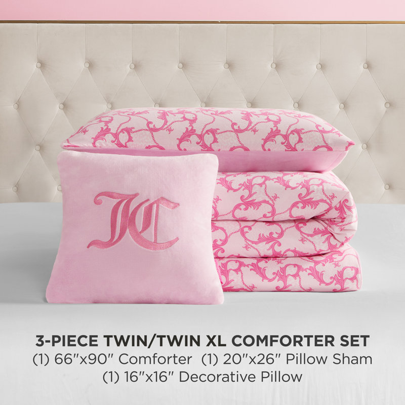 Juicy Couture Solid Plush Reversible Gothic Leopard Comforter Sets, Twin/Twin XL Comforter + 2AdditionalPiecesIncluded