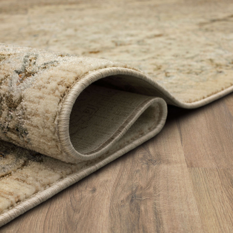 Gray and Cream Geometric Synthetic Runner Rug
