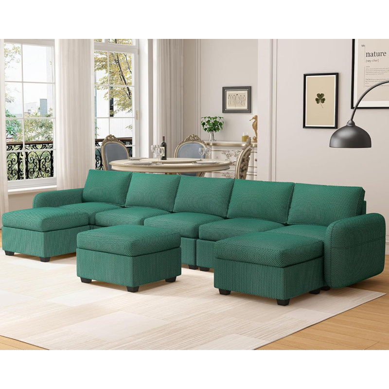 Canapé modulaire 8 pièces Jazabell, Bleu-vert