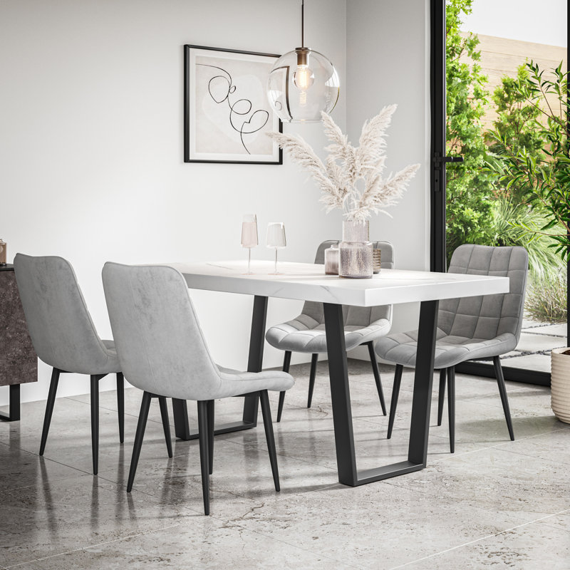 Wapella Dining Set, White/Black/Grey, Table, 4 Chairs