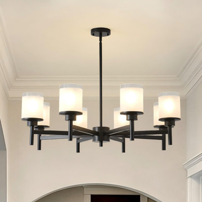 8-Light Black Chandelier with Frosted Glass Shades