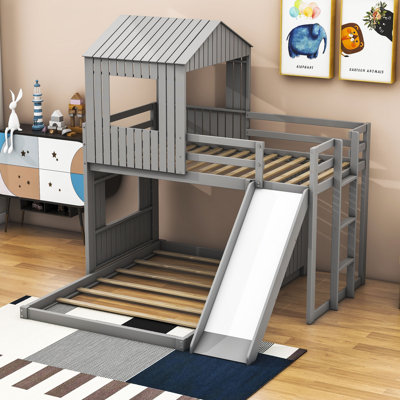 Parthena Twin Over Full L-Shaped Bunk Beds with Slide