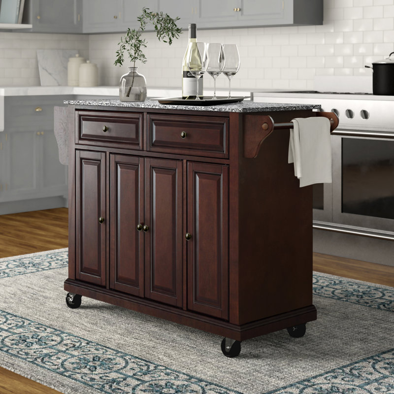 Monty Granite Top Kitchen Island, Vintage Mahogany, Gray