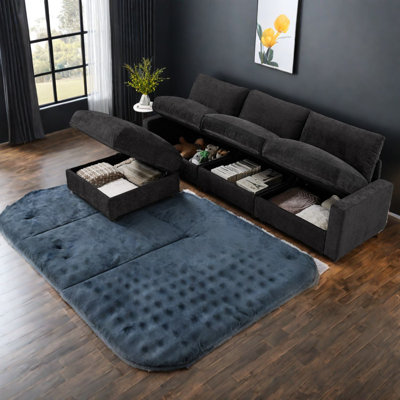 Space-saving Sectionals With Hidden Storage, Polyester Fabric, Modern L-shaped Design For Small Rooms