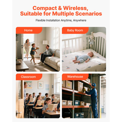 Wireless Doorbell Kit, IP54 Waterproof Door Chime Ranges up to 1000 ft, 5 Adjustable Volumes, 48 Ringtones, Easy Installation, Wireless Doorbell Ideal for Home, Doorway, Classroom, Office, Black