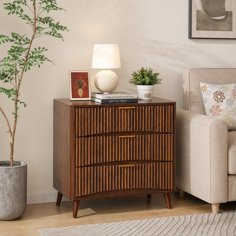 Ensemble de table de chevet cannelée 31,6 po, Walnut, 2