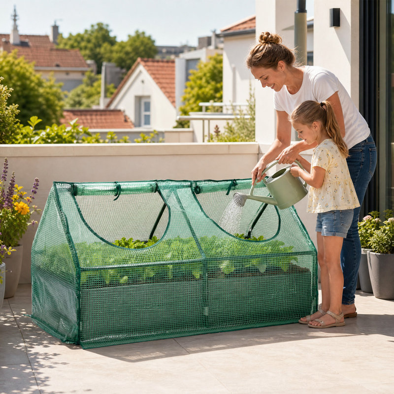 Lit de jardin surélevé 6x3x3 pi avec mini serre Aoodor, ensemble de jardinière en PE avec fenêtres
