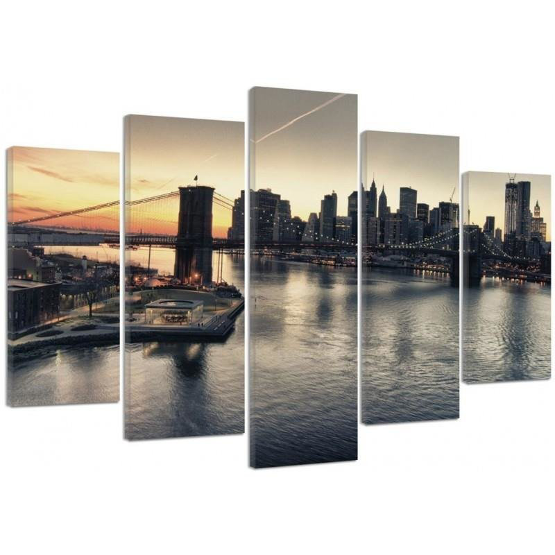 New York City Brooklyn Bridge - 5 Piece No Frame Print on Canvas