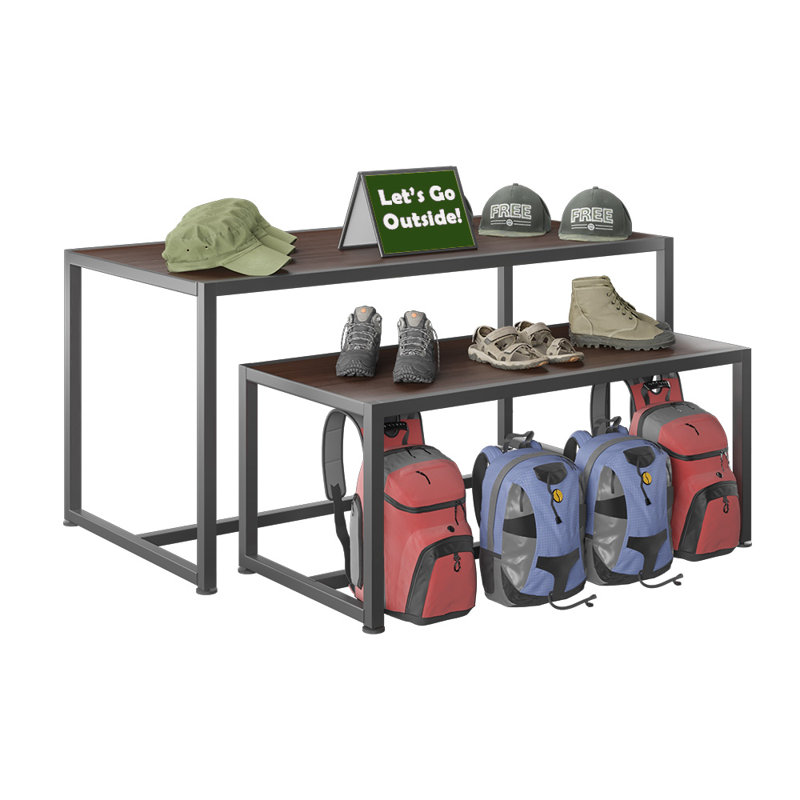 H 29 po x l 60 po - Ensemble de tables de présentation en bois stratifié emboîtable | Ensemble de 2, Brun / gris foncé