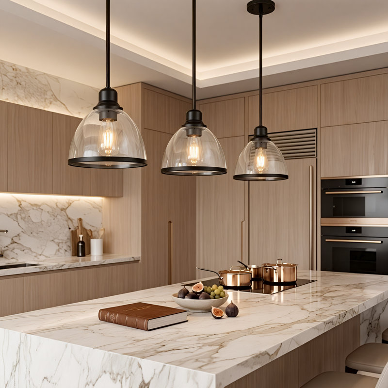 Suspension moderne 8 en 1 lumière, noir mat, avec abat-jour en verre transparent, petit luminaire de style campagnard pour îlot de cuisine, culot E26