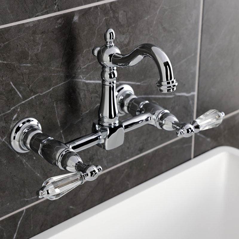 Kingston Brass Willshire Double-Handle 2-Hole Wall-Mount Bridge Kitchen Faucet, Polished Chrome