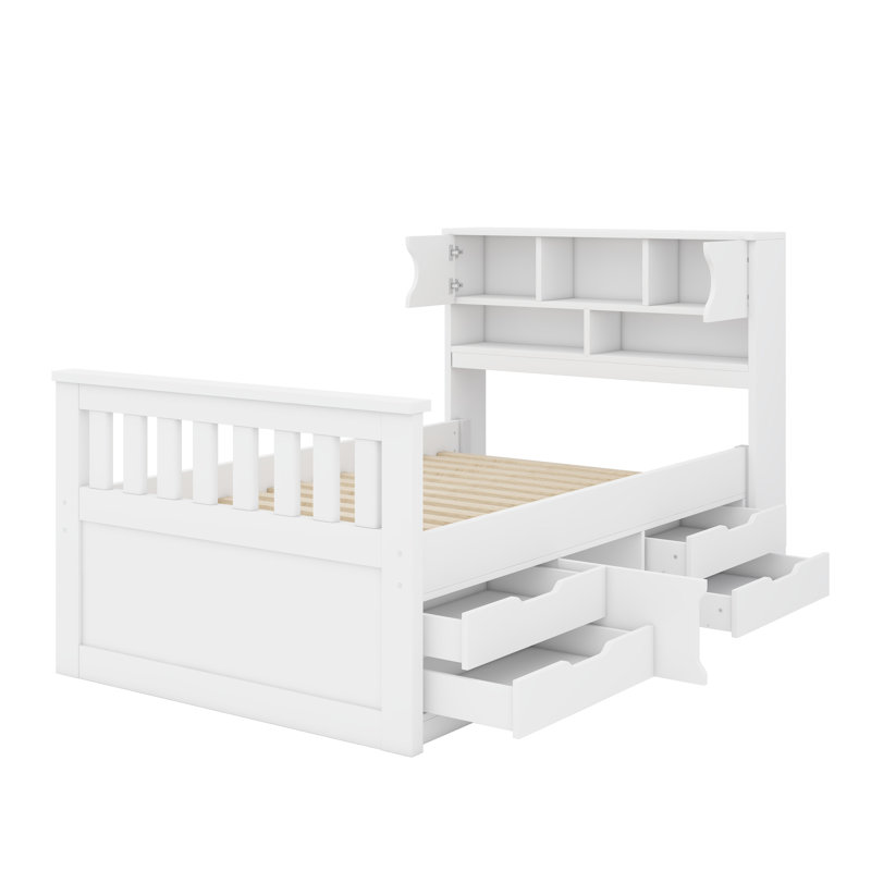 Lit plateforme simple avec bibliothèques et tablettes de rangement, Blanc