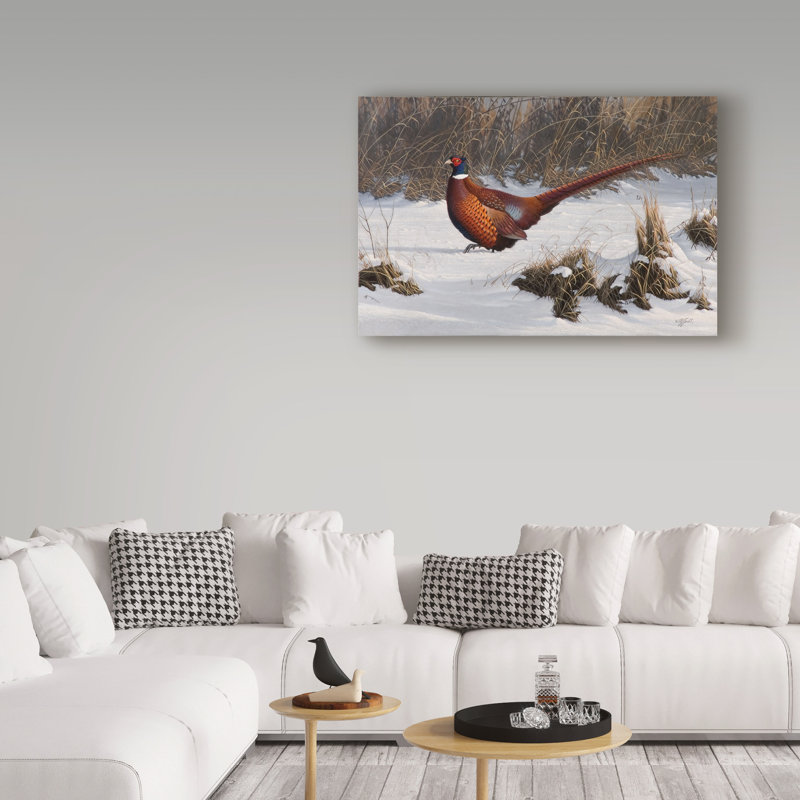 «Winter Walk Pheasant» par Berrien, impression sur toile tendue, H 30 po x l 47 po x P 2 po