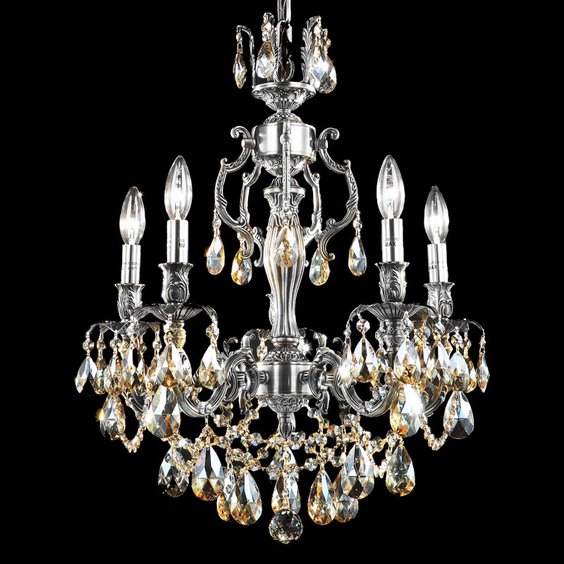 Lustre gradué à 6 lumières à intensité variable Brindisi, Argent, Teck doré, Strass Swarovski