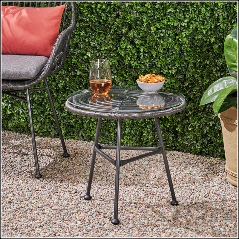 Table d'appoint en faux rotin Orlando, Gris