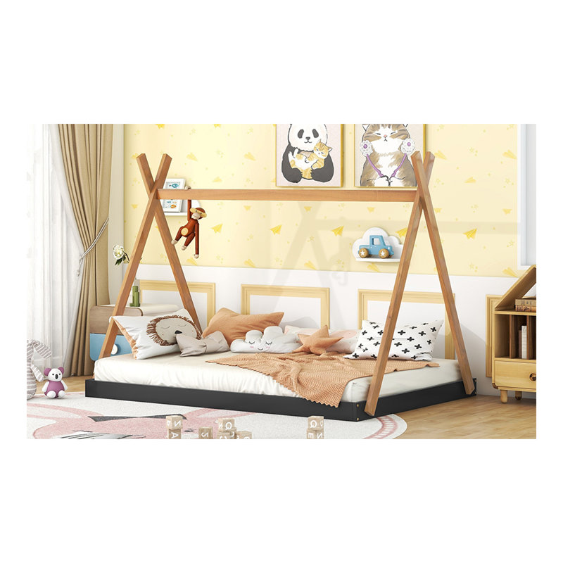 Lit double pleine grandeur avec structure triangulaire, noir et brun