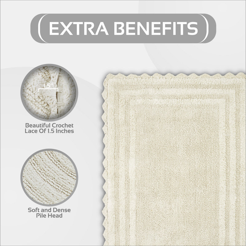 Rasika 100% Cotton 1990 GSM Tufted Reversible Bath Rug, OEKO-TEX Certified, Ultra Soft & Absorbent, Machine Washable Bathroom Rug for Shower, Tub, Sink, Vanity & Spa Areas, Crochet-Inspired Design, 24" x 40" Rectangle, Ivory