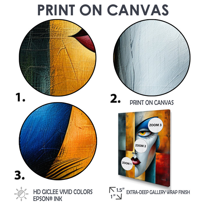 Essentiel, orange, bleu, géométrique, portrait, moderne, femme, art mural, salon, Cadre flottant doré