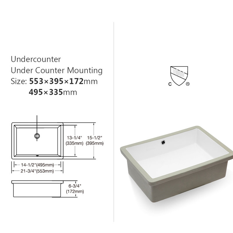 Évier encastré en céramique avec trop-plein de 22 po x 15,5 po - Blanc, design épuré, rehausse l'esthétique de la salle de bain. Moderne blanc rectangulaire, 21,58 x 15,44 po, teint, design polyvalent
