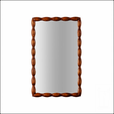 Mid-Century Modern Swirl Wood Frame Full-Length Mirror - Solid Wood & MDF, Brown Decorative Mirror For Bedroom Or Living Room