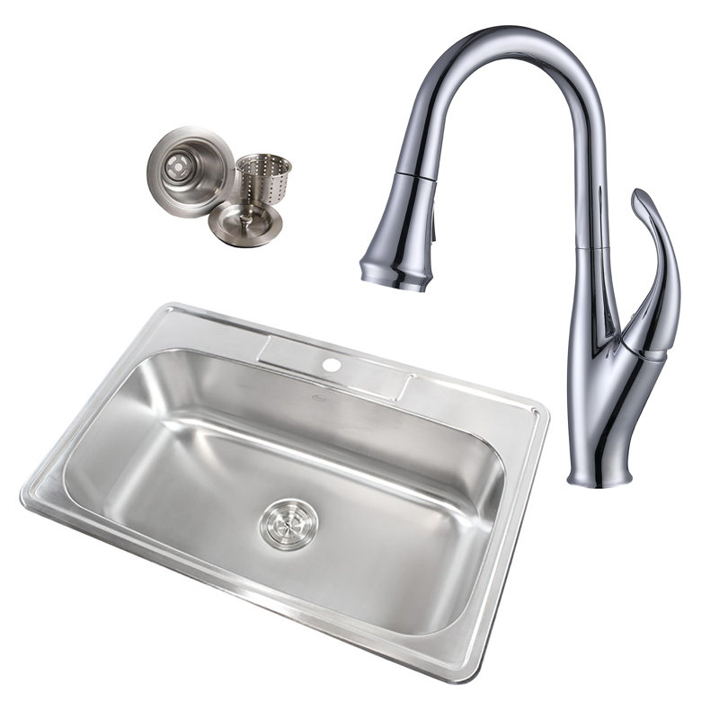 33'' L Single Bowl Stainless Steel Kitchen Sink, 1 Hole