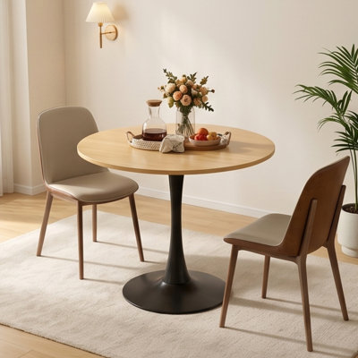 Table de salle à manger ronde 31,5 po Tulip - Finition bois naturel, plateau en panneau de fibres à densité moyenne et base en métal