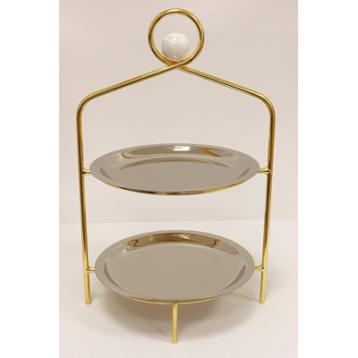 Silver 2 Tier Stand With Gold Frame And Ball - 16.5"H