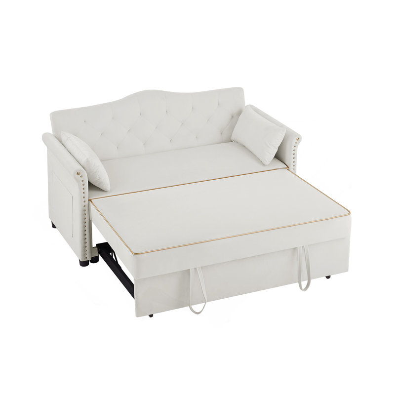Canapé-lit en velours beige, Beige