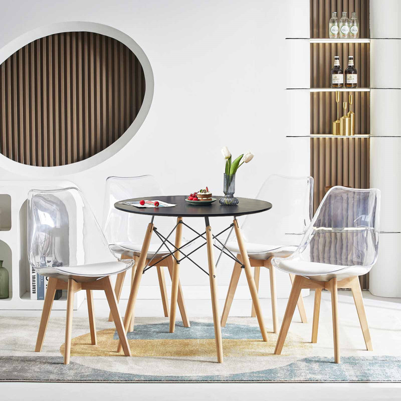 Ensemble de table de salle à manger 5 pièces, table de salle à manger ronde moderne et 4 chaises claires, ensemble de table de salle à manger pour 4, noir