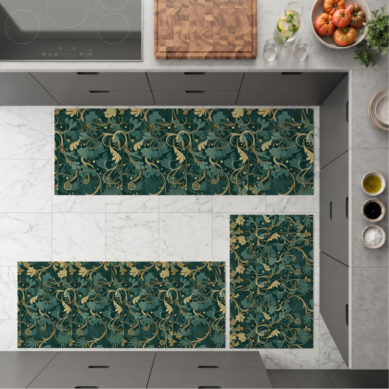 Leafy Vine Non-Slip Washable Kitchen Mats