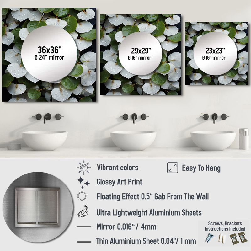 Green Leafs Collage - art mural miroir botanique carré pour salle de bain, 29 po x 29 po