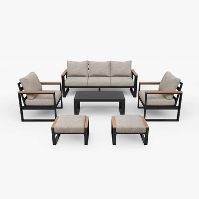 Ensemble de meubles de patio en aluminium 6 pièces, canapé d'extérieur toutes saisons pour le jardin, la cour, le porche ou le balcon