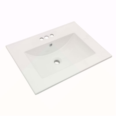 24"x18" White Rectangular Single Vanity Top with 4" Centerset Faucet Holes and Overflow(Sink Only)