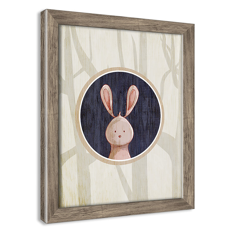 «Juvenile Forest Animals», impression sur papier, H 10 po x l 8 po x P 1,18 po, Encadré de boîte de grange gris