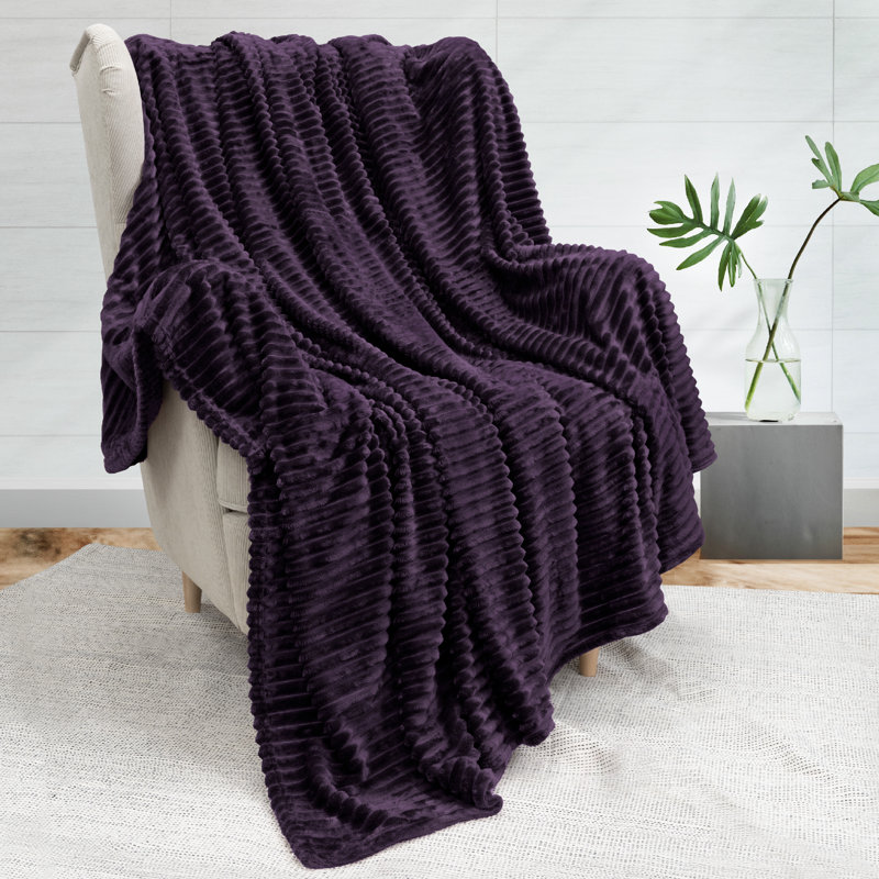Purple Ribbed Fleece Reversible Throw Blanket