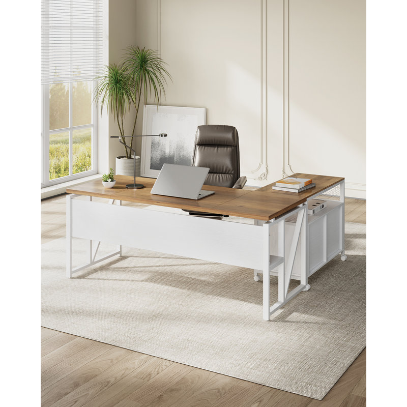 Modern 63" Executive Computer Desk and 31"Lateral File Cabinet, Professional  Home Office Furniture, Begin/White