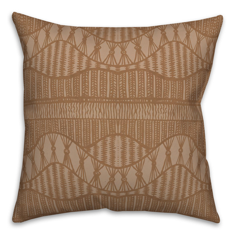 Square Beige and Brown Polyester Reversible Throw Pillow