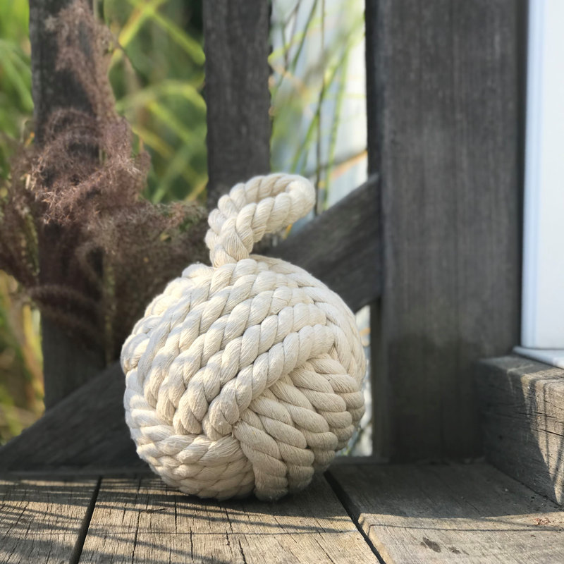 White Nautical Jute Knot Door Stopper with Loop Handle